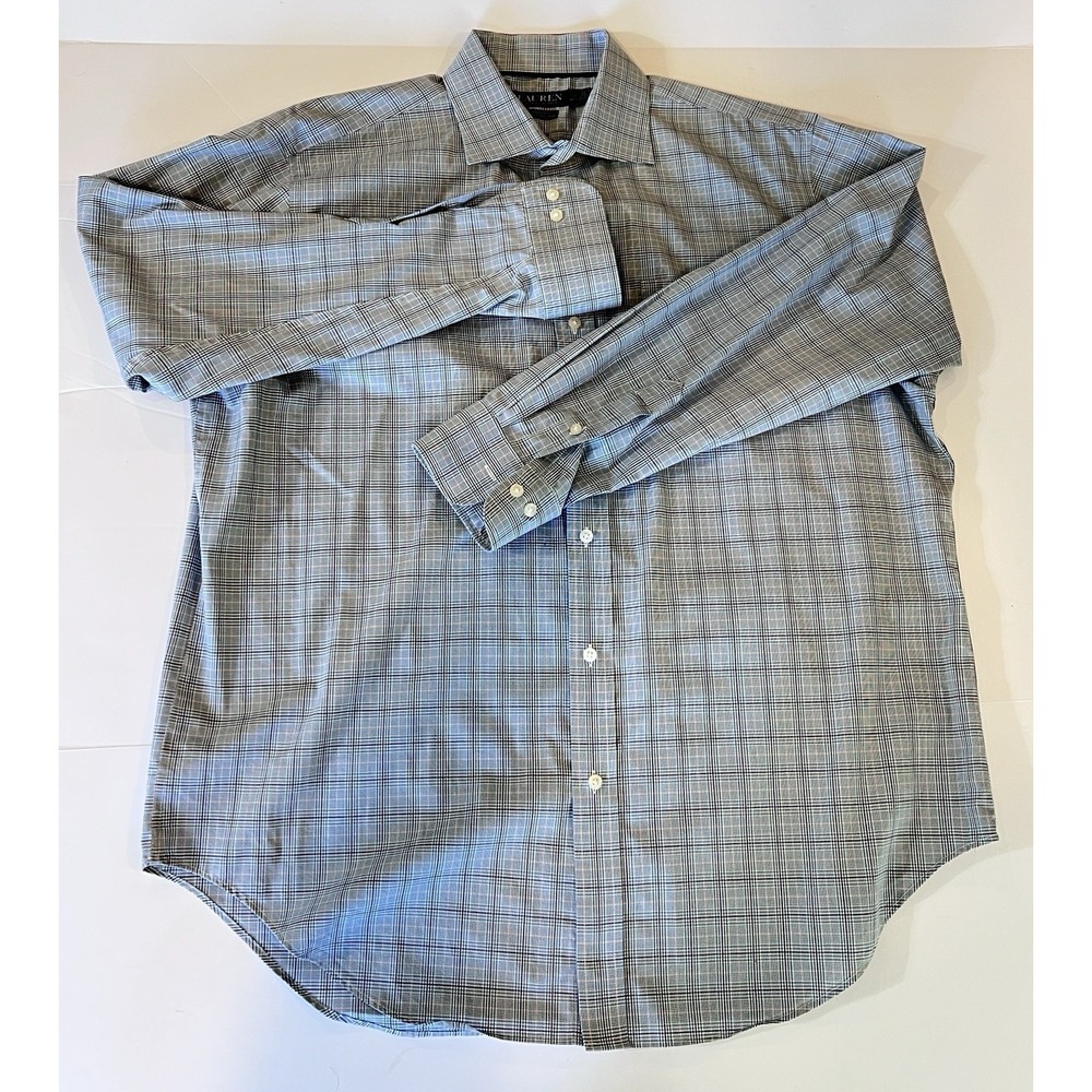 Lauren Ralph Lauren 17 34/35 Classic Fit Non Iron Plaid Dress Shirt